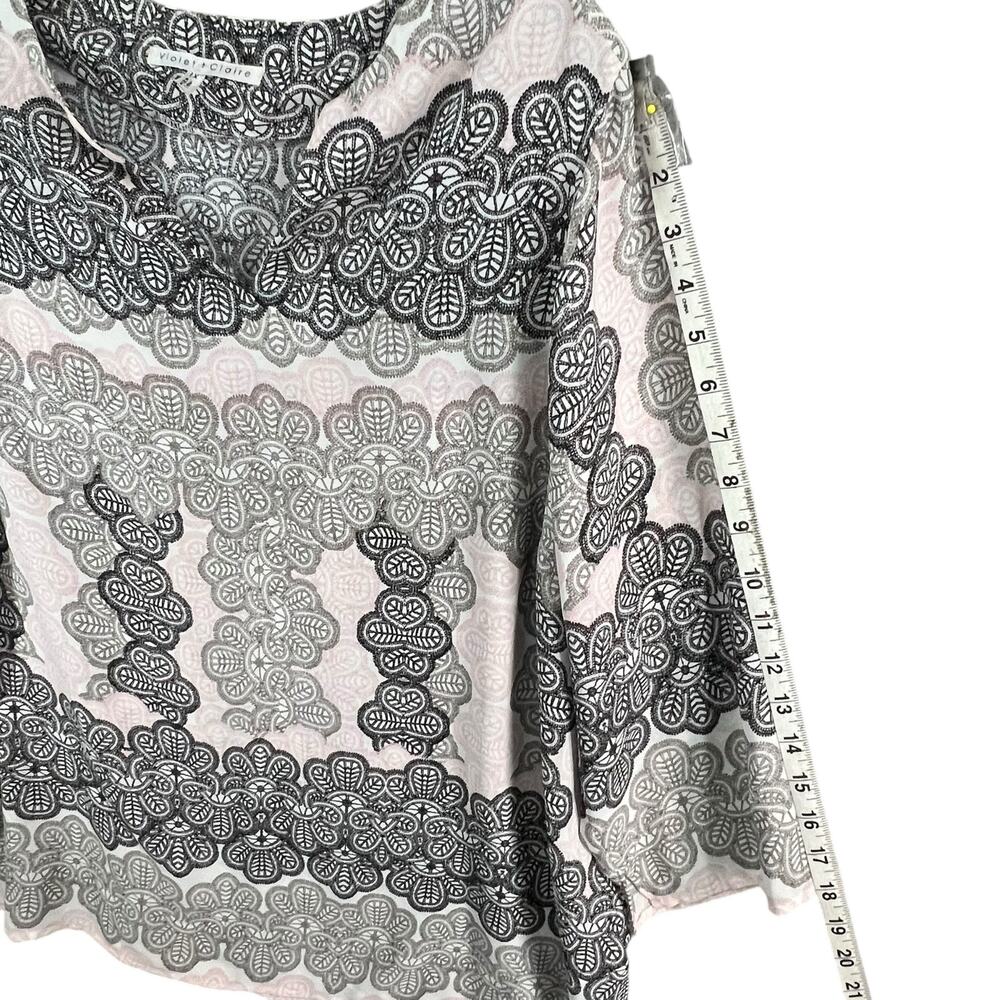 Violet & Claire Blouse Womens 1X Pink Gray Black Floral 3/4 Sleeve Casual Boho - Picture 8 of 13
